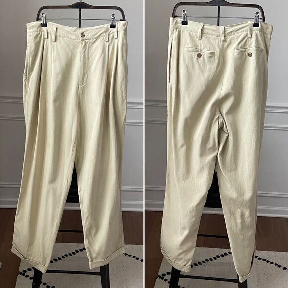 Vintage Tommy Bahama Front Pleat Cuffed Silk Pants Buttercream 36 - Picture 1 of 8